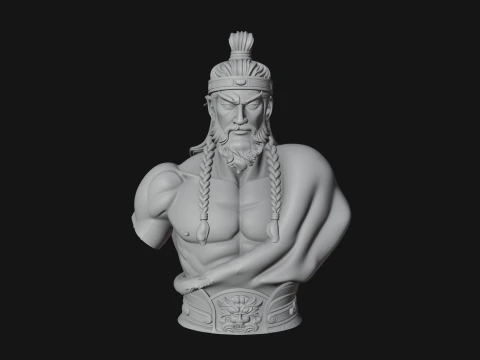 Mongol Warrior Bust Statue Design 5 - 3D Print Model 3D Print Model