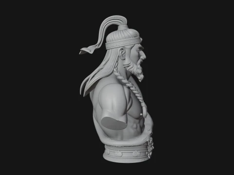 Mongol Warrior Bust Statue Design 5 - 3D Print Model 3D Print Model
