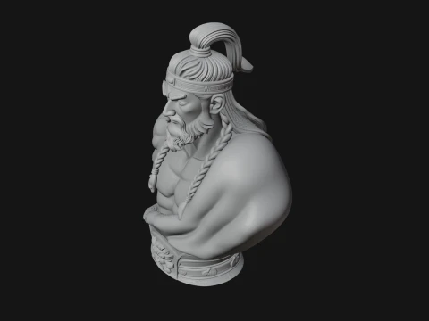 Mongol Warrior Bust Statue Design 5 - 3D Print Model 3D Print Model