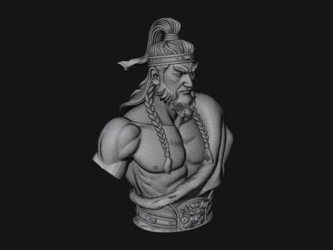 Mongol Warrior Bust Statue Design 5 - 3D Print Model 3D Print Model