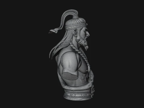 Mongol Warrior Bust Statue Design 5 - 3D Print Model 3D Print Model