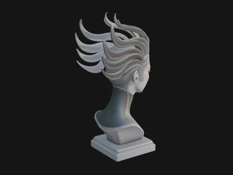Flame Hair Abstract Bust Statue Design 1 - 3D Print Model 3D Print Model