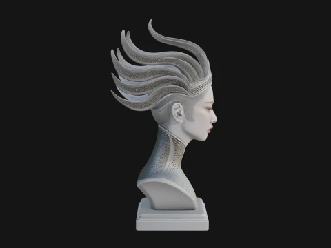 Flame Hair Abstract Bust Statue Design 1 - 3D Print Model 3D Print Model