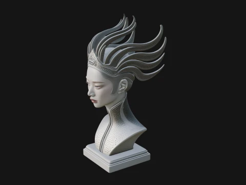 Flame Hair Abstract Bust Statue Design 1 - 3D Print Model 3D Print Model