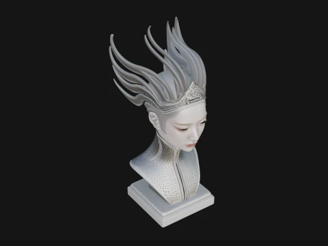 Flame Hair Abstract Bust Statue Design 1 - 3D Print Model 3D Print Model