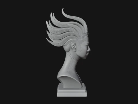 Flame Hair Abstract Bust Statue Design 1 - 3D Print Model 3D Print Model