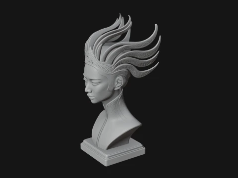 Flame Hair Abstract Bust Statue Design 1 - 3D Print Model 3D Print Model
