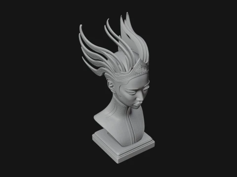 Flame Hair Abstract Bust Statue Design 1 - 3D Print Model 3D Print Model