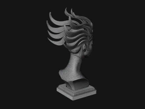 Flame Hair Abstract Bust Statue Design 1 - 3D Print Model 3D Print Model