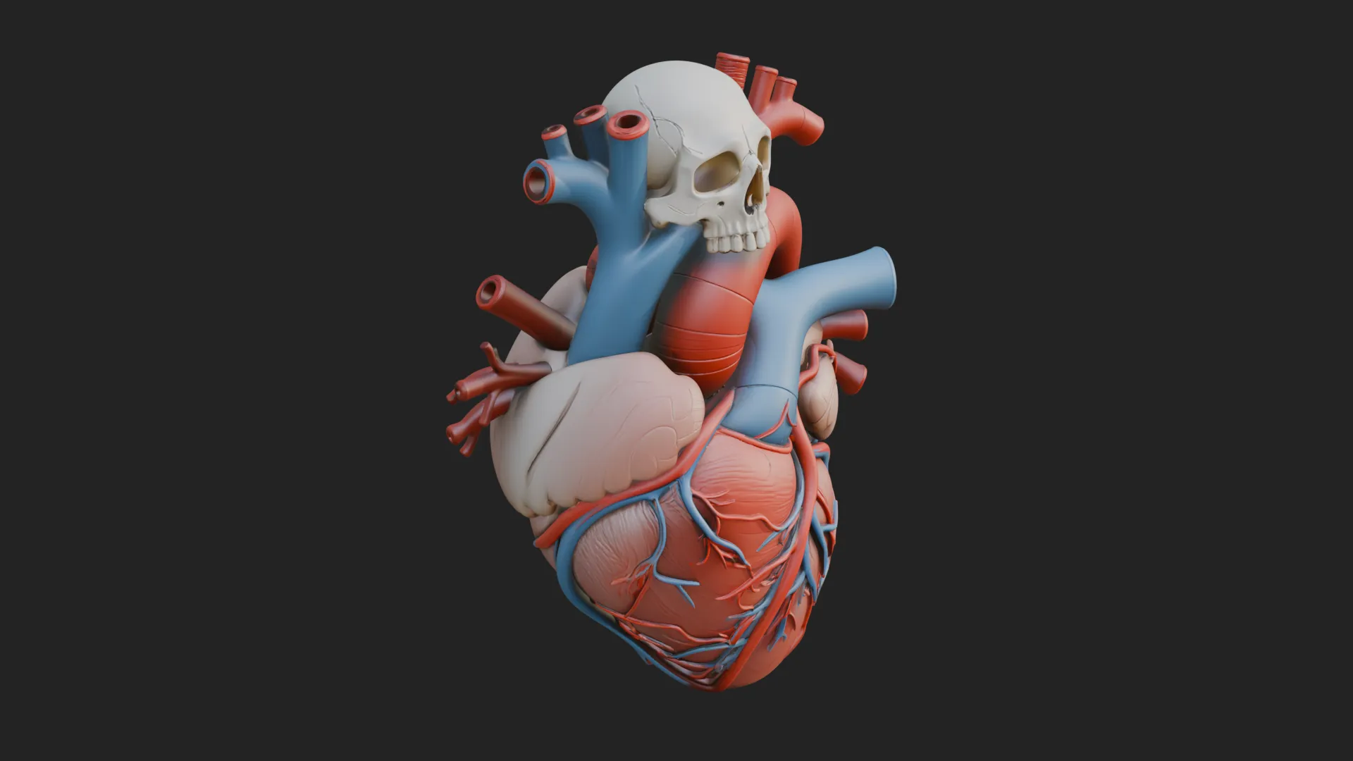Skull and Heart Anatomy Statue Design 1 - 3D Print Model 3D Print Model .c4d .max .obj .3ds .fbx .stl .blend 