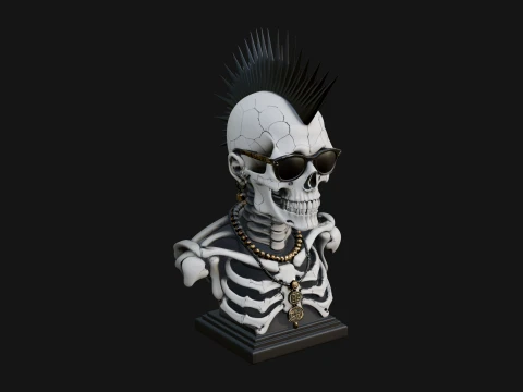 Punk Skull Bust Statue Design 1 - 3D Print Model 3D printmodel