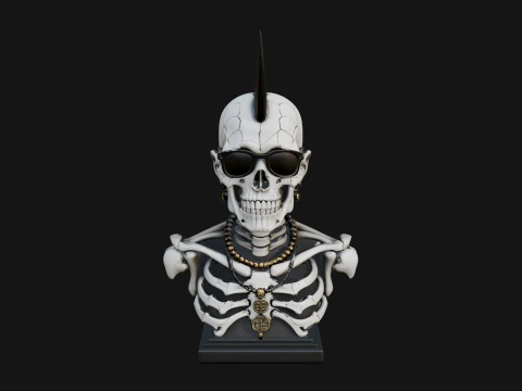 Punk Skull Bust Statue Design 1 - 3D Print Model 3D Print Model