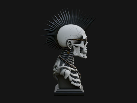 Punk Skull Bust Statue Design 1 - 3D Print Model 3D Print Model