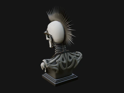 Punk Skull Bust Statue Design 1 - 3D Print Model 3D Print Model