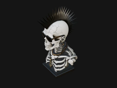 Punk Skull Bust Statue Design 1 - 3D Print Model 3D Print Model