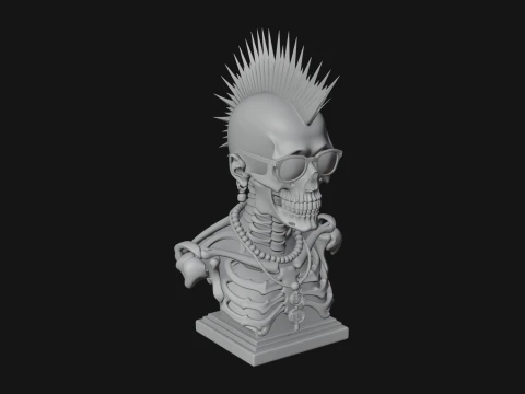 Punk Skull Bust Statue Design 1 - 3D Print Model 3D Print Model