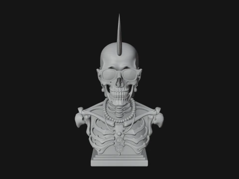 Punk Skull Bust Statue Design 1 - 3D Print Model 3D Print Model