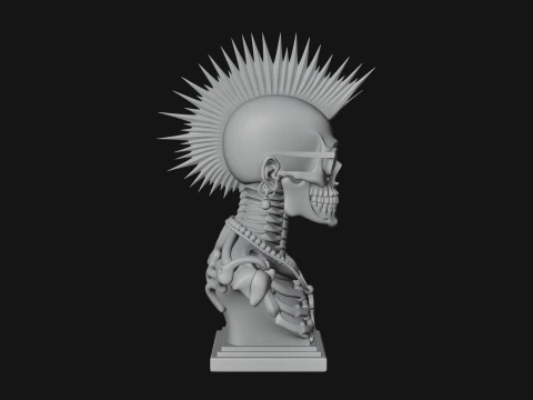 Punk Skull Bust Statue Design 1 - 3D Print Model 3D Print Model
