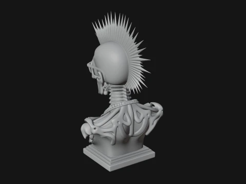 Punk Skull Bust Statue Design 1 - 3D Print Model 3D Print Model
