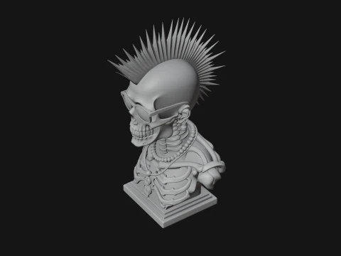 Punk Skull Bust Statue Design 1 - 3D Print Model 3D Print Model
