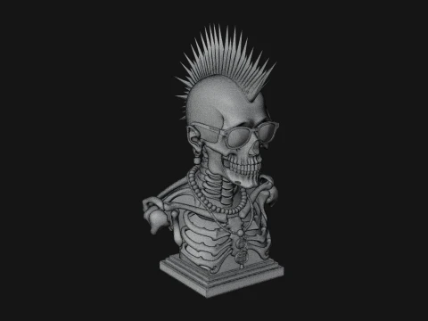Punk Skull Bust Statue Design 1 - 3D Print Model 3D Print Model