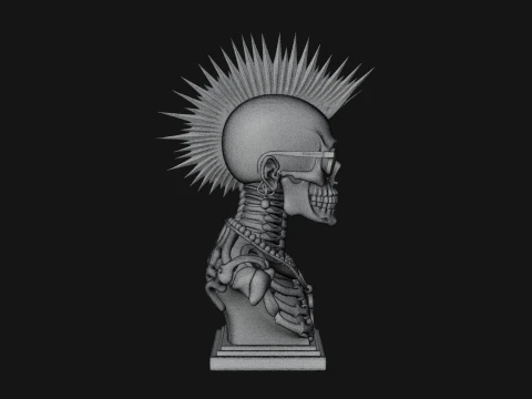 Punk Skull Bust Statue Design 1 - 3D Print Model 3D Print Model