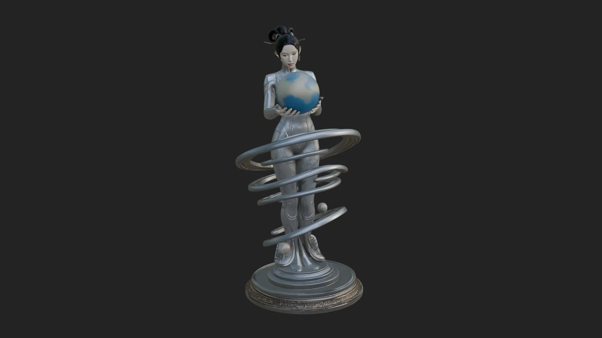 Figure Holding Globe Statue Design 1 - 3D Print Model 3D Print Model .c4d .max .obj .3ds .fbx .stl .blend 