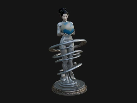 Figure Holding Globe Statue Design 1 - 3D Print Model 3D Print Model