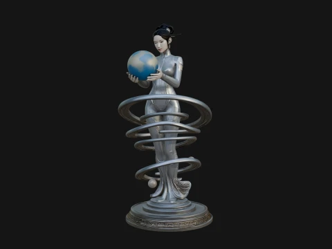 Figure Holding Globe Statue Design 1 - 3D Print Model 3D Print Model