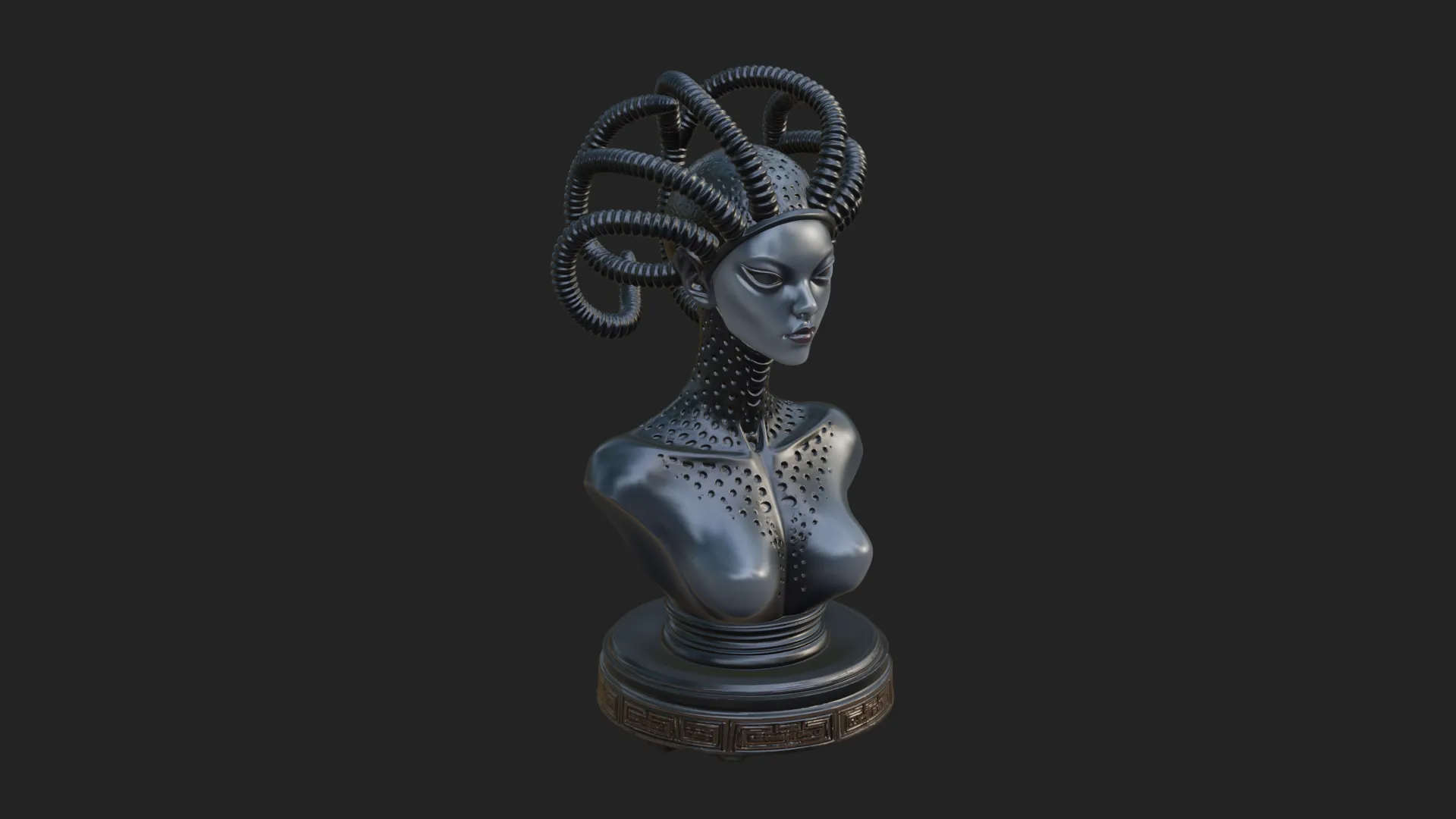 Alien Bust with Tube Crown Statue Design 1 - 3D Print Model 3D Print Model .c4d .max .obj .3ds .fbx .stl .blend 