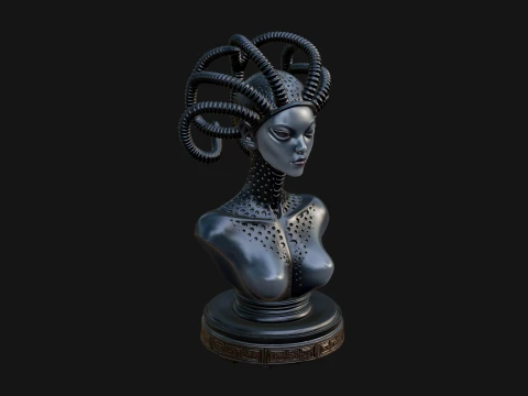 Alien Bust with Tube Crown Statue Design 1 - 3D Print Model 3D Print Model