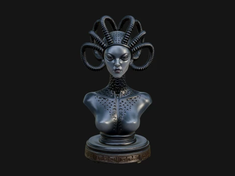 Alien Bust with Tube Crown Statue Design 1 - 3D Print Model 3D Print Model