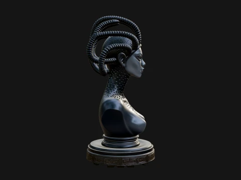 Alien Bust with Tube Crown Statue Design 1 - 3D Print Model 3D Print Model