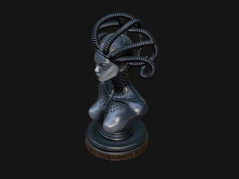 Alien Bust with Tube Crown Statue Design 1 - 3D Print Model 3D Print Model