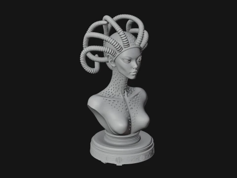 Alien Bust with Tube Crown Statue Design 1 - 3D Print Model 3D Print Model