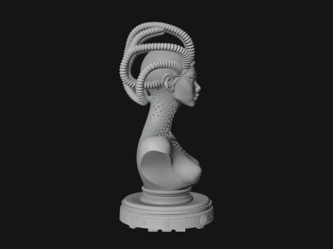 Alien Bust with Tube Crown Statue Design 1 - 3D Print Model 3D Print Model