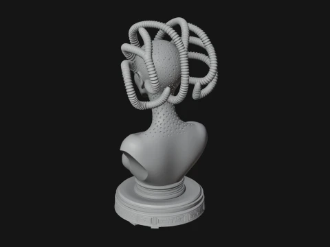 Alien Bust with Tube Crown Statue Design 1 - 3D Print Model 3D Print Model