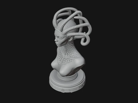 Alien Bust with Tube Crown Statue Design 1 - 3D Print Model 3D Print Model