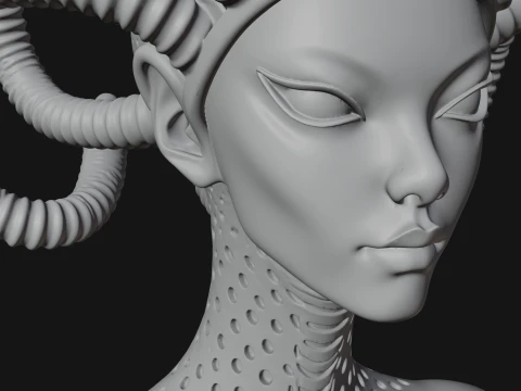 Alien Bust with Tube Crown Statue Design 1 - 3D Print Model 3D Print Model