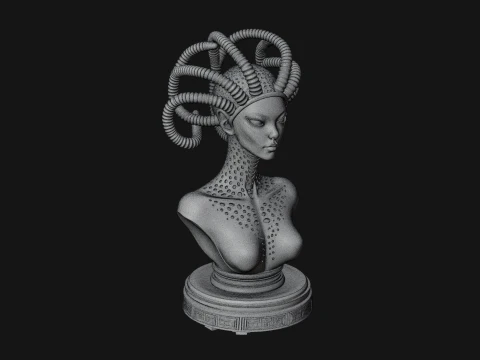 Alien Bust with Tube Crown Statue Design 1 - 3D Print Model 3D Print Model