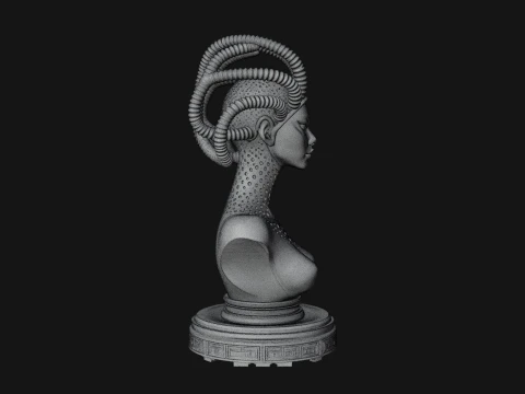 Alien Bust with Tube Crown Statue Design 1 - 3D Print Model 3D Print Model