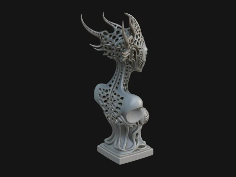 Biomechanical Alien Bust Statue Design 2 - 3D Print Model 3D Print Model