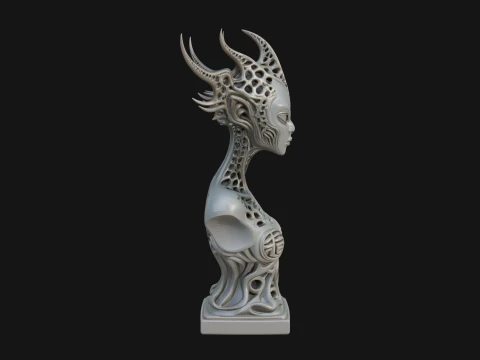 Biomechanical Alien Bust Statue Design 2 - 3D Print Model 3D Print Model