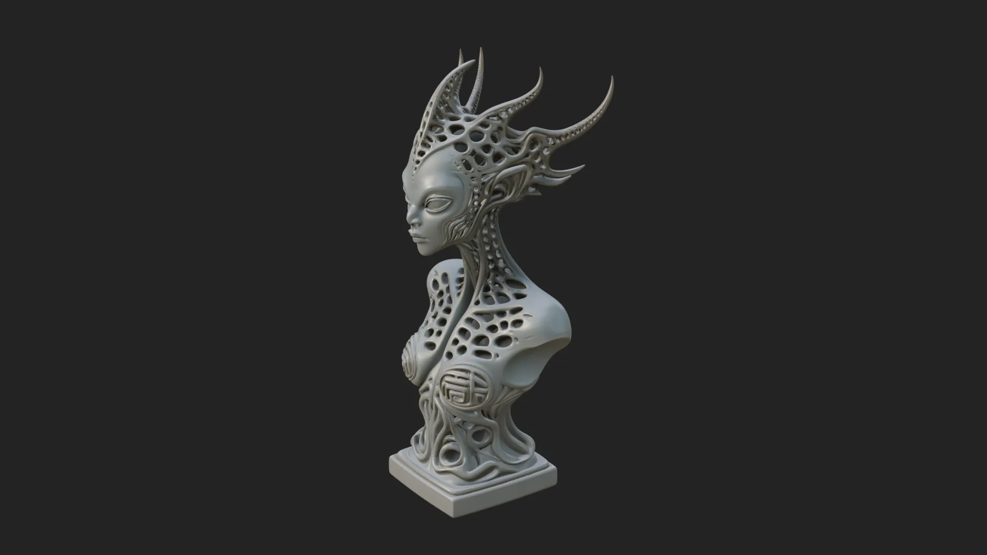 Biomechanical Alien Bust Statue Design 2 - 3D Print Model 3D Print Model .c4d .max .obj .3ds .fbx .stl .blend 