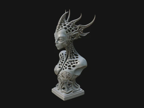 Biomechanical Alien Bust Statue Design 2 - 3D Print Model 3D Print Model