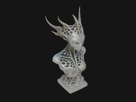Biomechanical Alien Bust Statue Design 2 - 3D Print Model 3D Print Model