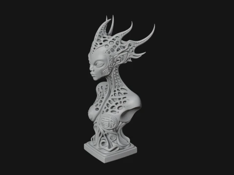 Biomechanical Alien Bust Statue Design 2 - 3D Print Model 3D Print Model