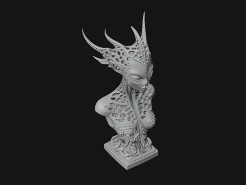 Biomechanical Alien Bust Statue Design 2 - 3D Print Model 3D Print Model