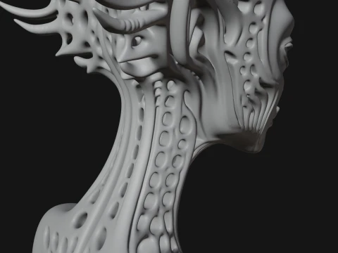 Biomechanical Alien Bust Statue Design 2 - 3D Print Model 3D Print Model