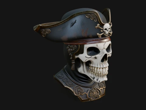 Pirate Skull in Tricorn Bust Statue Design 1 - 3D Print Model 3D Print Model